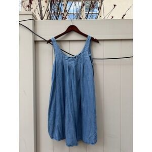 Gap Denim Shift Dress Womens Small Blue Sleeveless Pleated Chambray Mini Pocket
